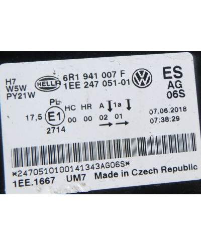 VW Polo Reflektor Lewy 6R1941007F